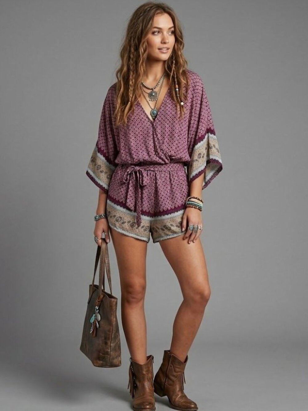 Muche & Muchette Boho M-LDolman Sleeve Tie Waist Romper
